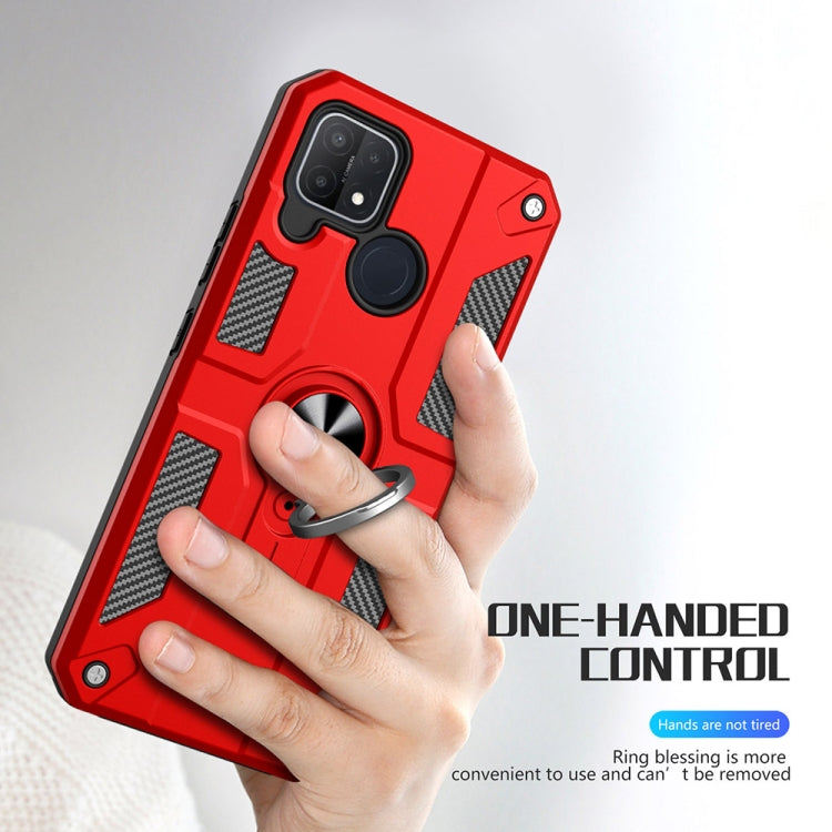 Carbon Fiber Pattern PC + TPU Protective Case with Ring Holder For OPPO Realme C12 / C15