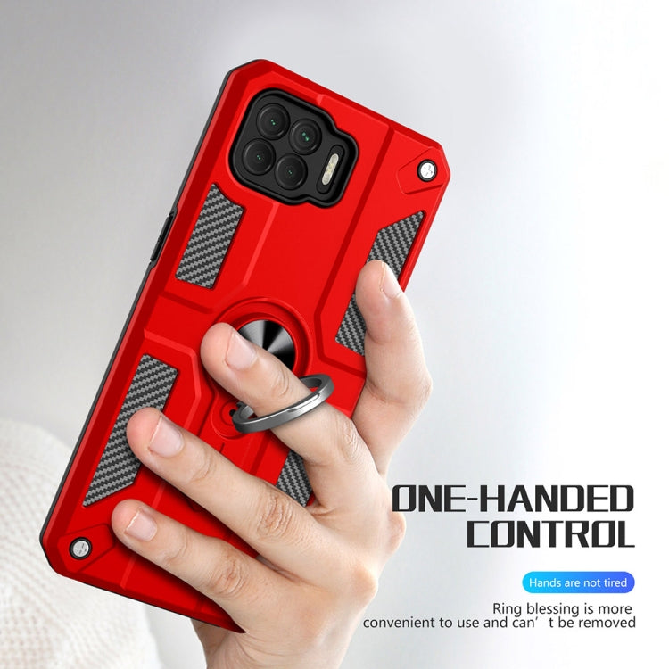 Carbon Fiber Pattern PC + TPU Protective Case with Ring Holder For OPPO F17