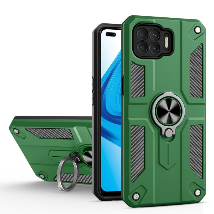 Carbon Fiber Pattern PC + TPU Protective Case with Ring Holder For OPPO F17 Pro