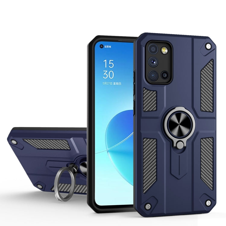 Carbon Fiber Pattern PC + TPU Protective Case with Ring Holder For OPPO Reno4 4G