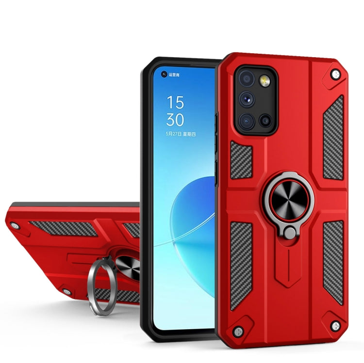 Carbon Fiber Pattern PC + TPU Protective Case with Ring Holder For OPPO Reno4 4G