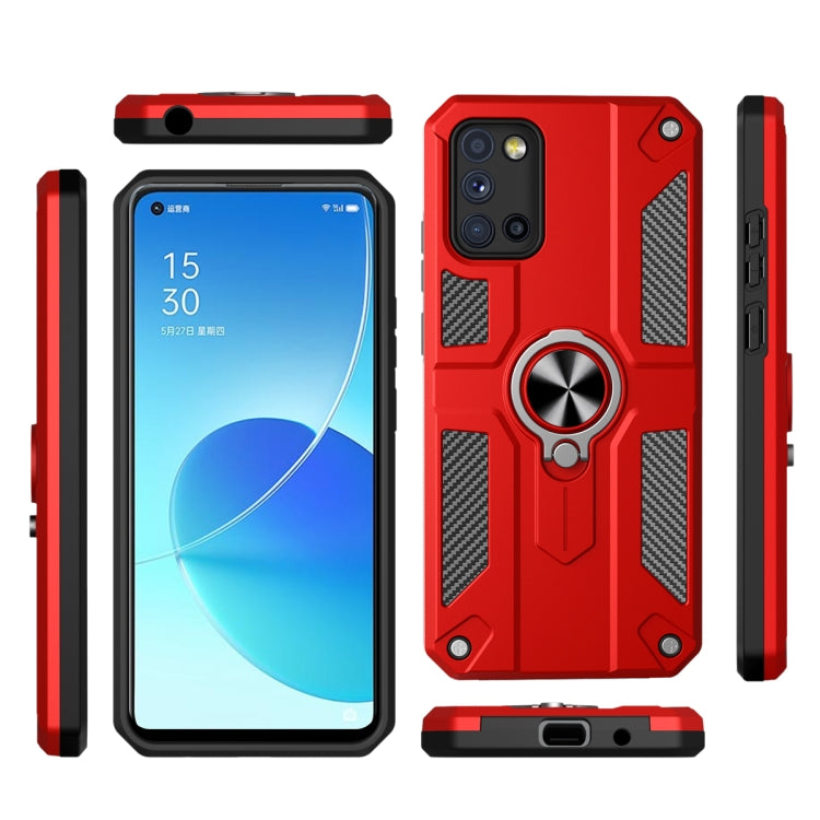 Carbon Fiber Pattern PC + TPU Protective Case with Ring Holder For OPPO Reno4 4G
