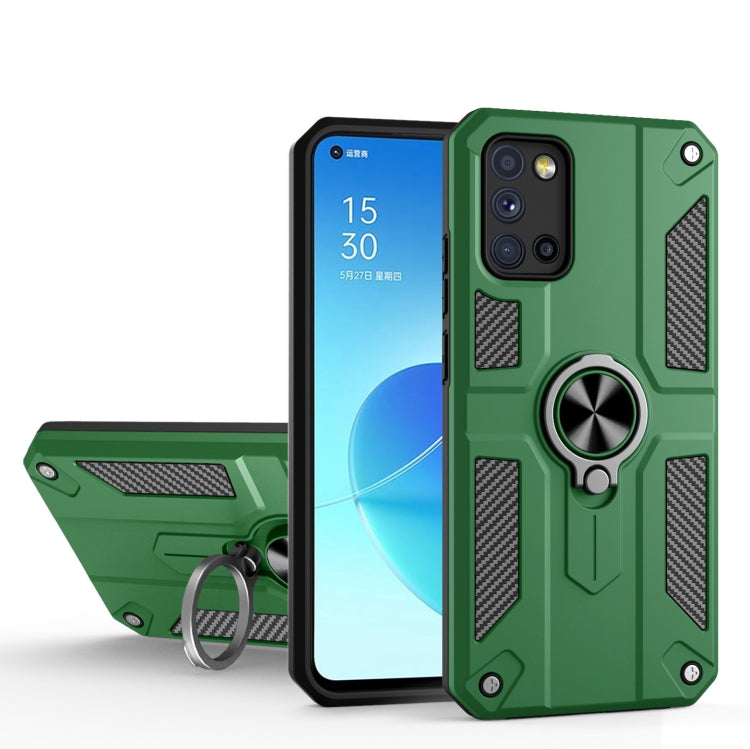 Carbon Fiber Pattern PC + TPU Protective Case with Ring Holder For OPPO Reno4 4G