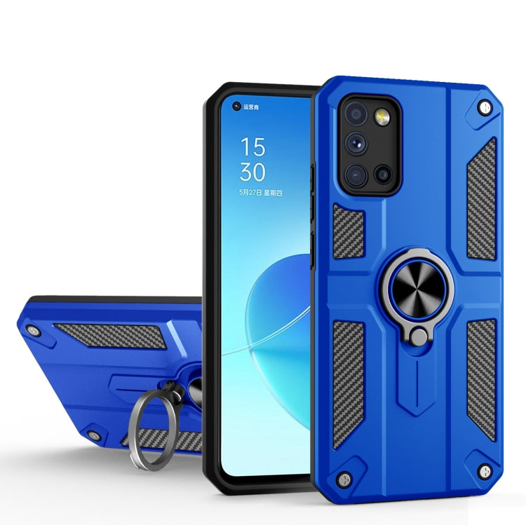 Carbon Fiber Pattern PC + TPU Protective Case with Ring Holder For OPPO Reno4 4G