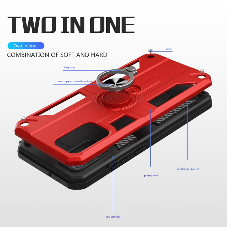 Carbon Fiber Pattern PC + TPU Protective Case with Ring Holder For OPPO Reno4 4G