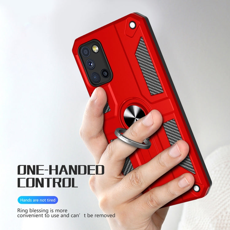 Carbon Fiber Pattern PC + TPU Protective Case with Ring Holder For OPPO Reno4 4G