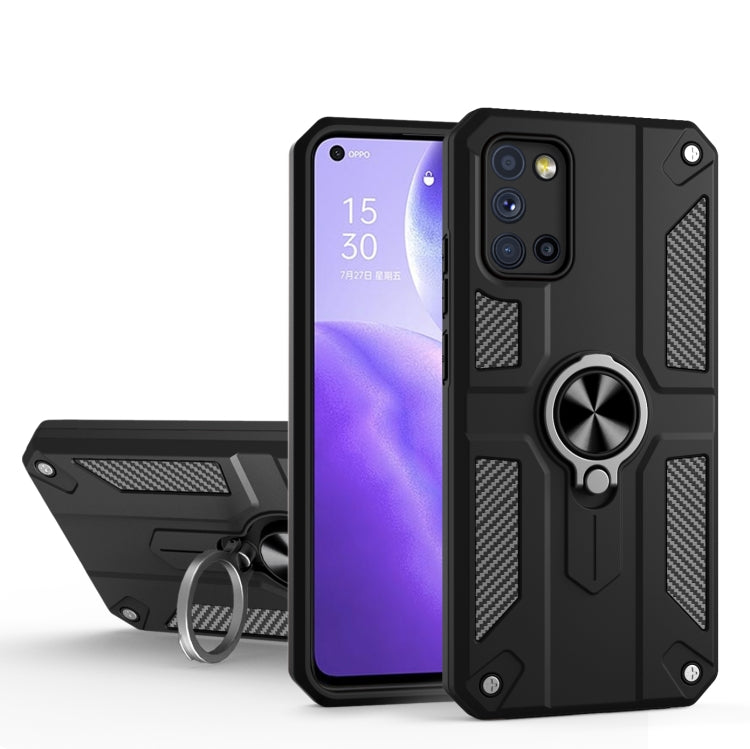 Carbon Fiber Pattern PC + TPU Protective Case with Ring Holder For OPPO Reno5 5G / 4G