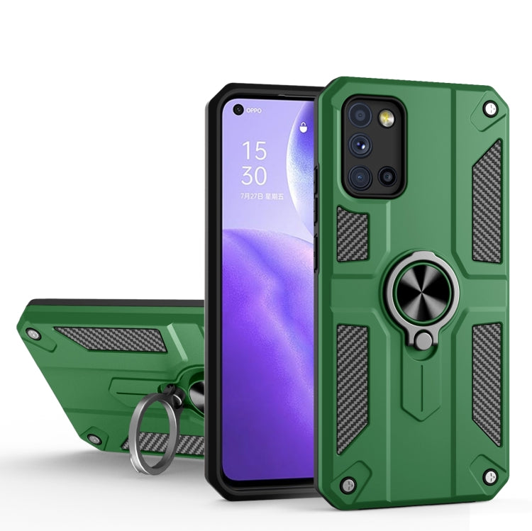 Carbon Fiber Pattern PC + TPU Protective Case with Ring Holder For OPPO Reno5 5G / 4G