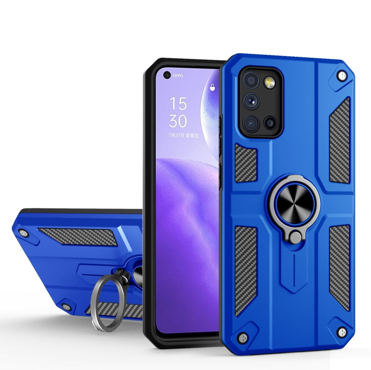 Carbon Fiber Pattern PC + TPU Protective Case with Ring Holder For OPPO Reno5 5G / 4G