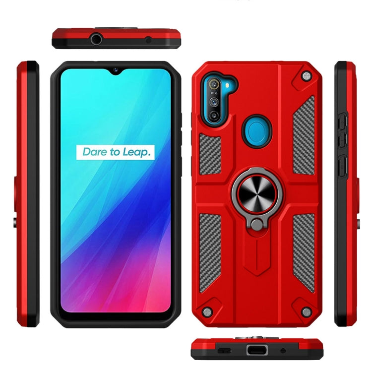 Carbon Fiber Pattern PC + TPU Protective Case with Ring Holder For OPPO Realme 5 / C3