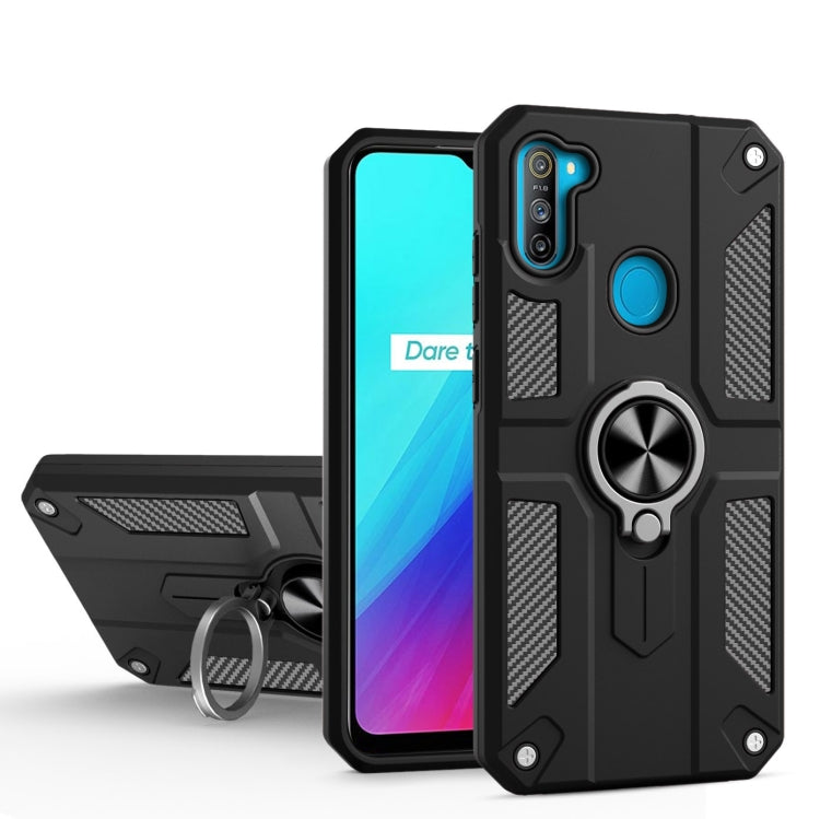 Carbon Fiber Pattern PC + TPU Protective Case with Ring Holder For OPPO Realme 5 / C3