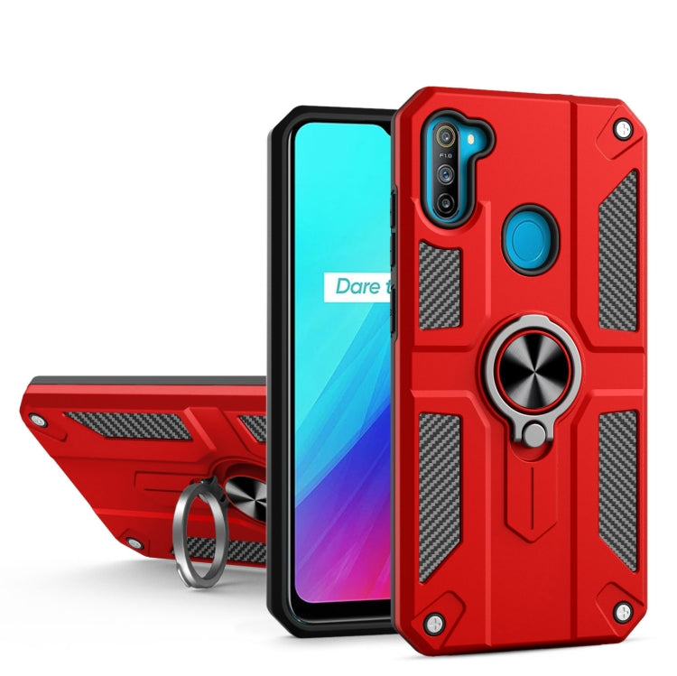 Carbon Fiber Pattern PC + TPU Protective Case with Ring Holder For OPPO Realme 5 / C3