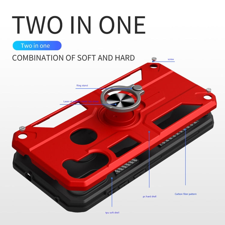 Carbon Fiber Pattern PC + TPU Protective Case with Ring Holder For OPPO Realme 5 / C3