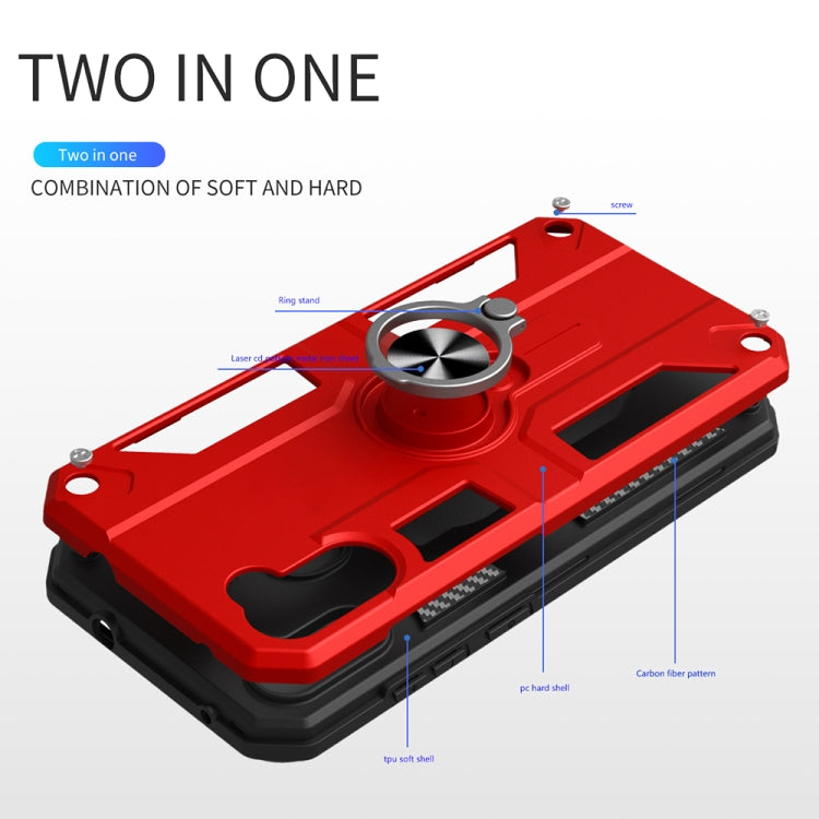 Carbon Fiber Pattern PC + TPU Protective Case with Ring Holder For OPPO Realme 6