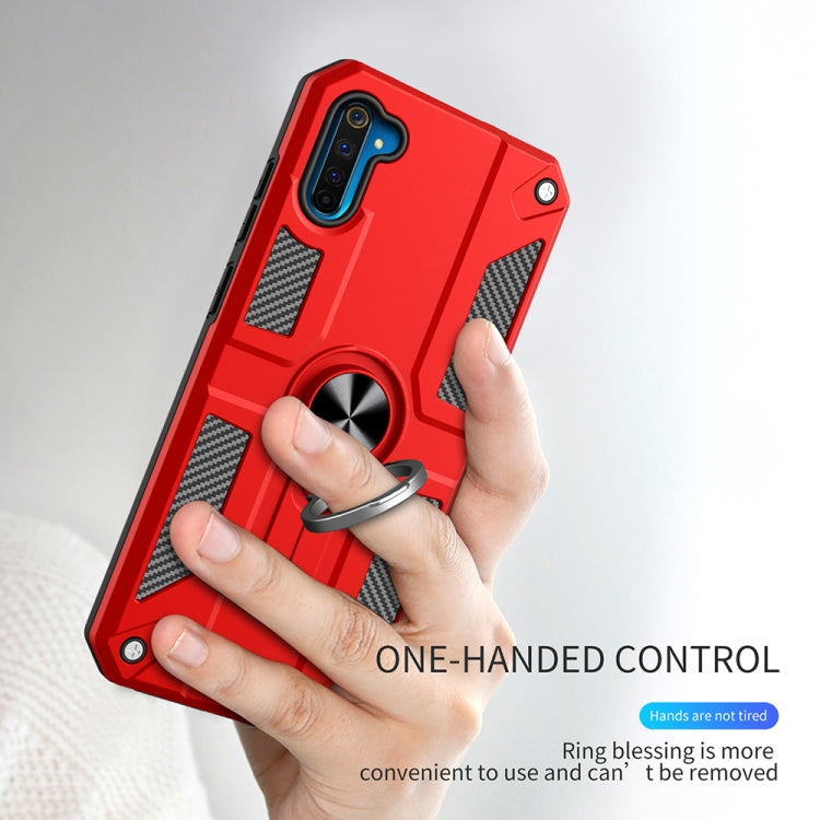 Carbon Fiber Pattern PC + TPU Protective Case with Ring Holder For OPPO Realme 6