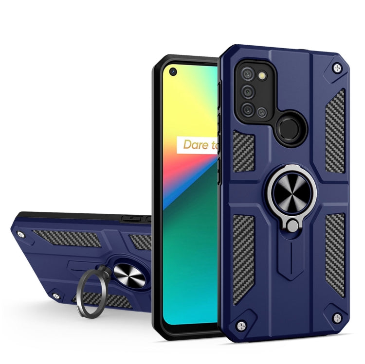 Carbon Fiber Pattern PC + TPU Protective Case with Ring Holder For OPPO Realme 7i / C17
