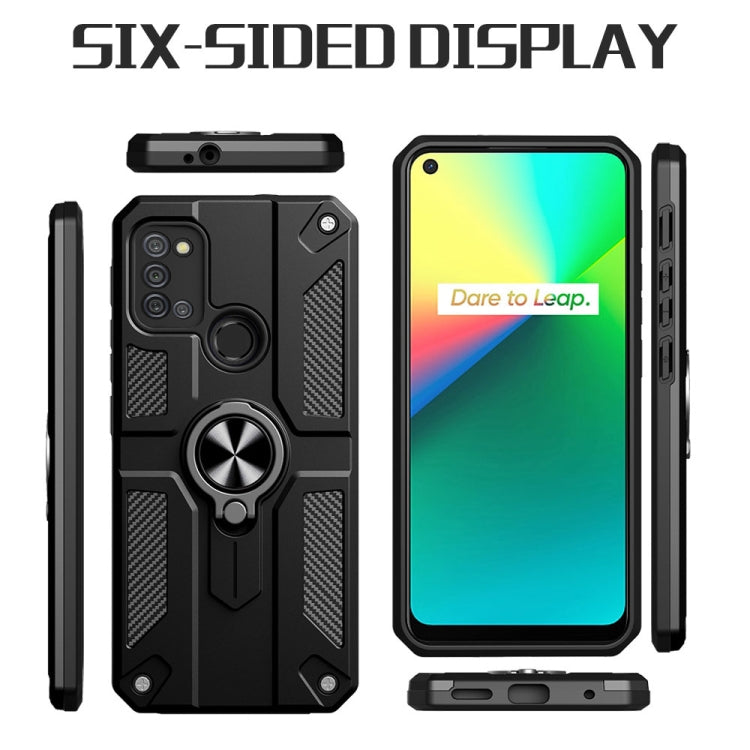 Carbon Fiber Pattern PC + TPU Protective Case with Ring Holder For OPPO Realme 7i / C17