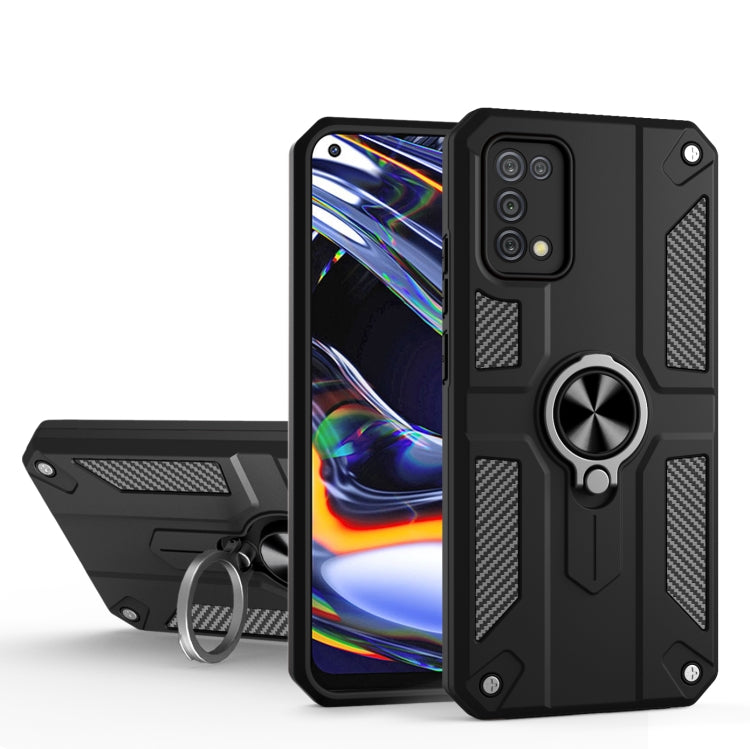 Carbon Fiber Pattern PC + TPU Protective Case with Ring Holder For OPPO Realme 7 Pro