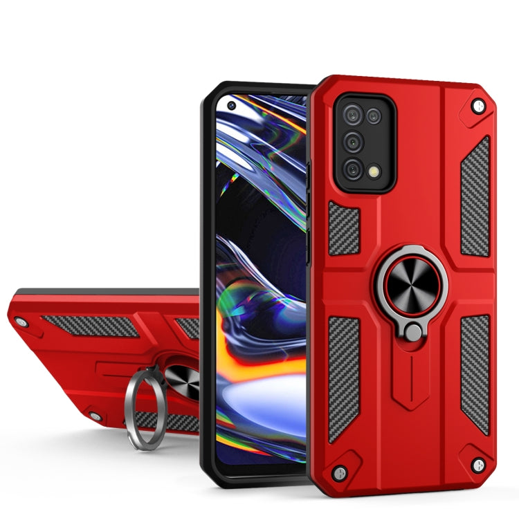 Carbon Fiber Pattern PC + TPU Protective Case with Ring Holder For OPPO Realme 7 Pro