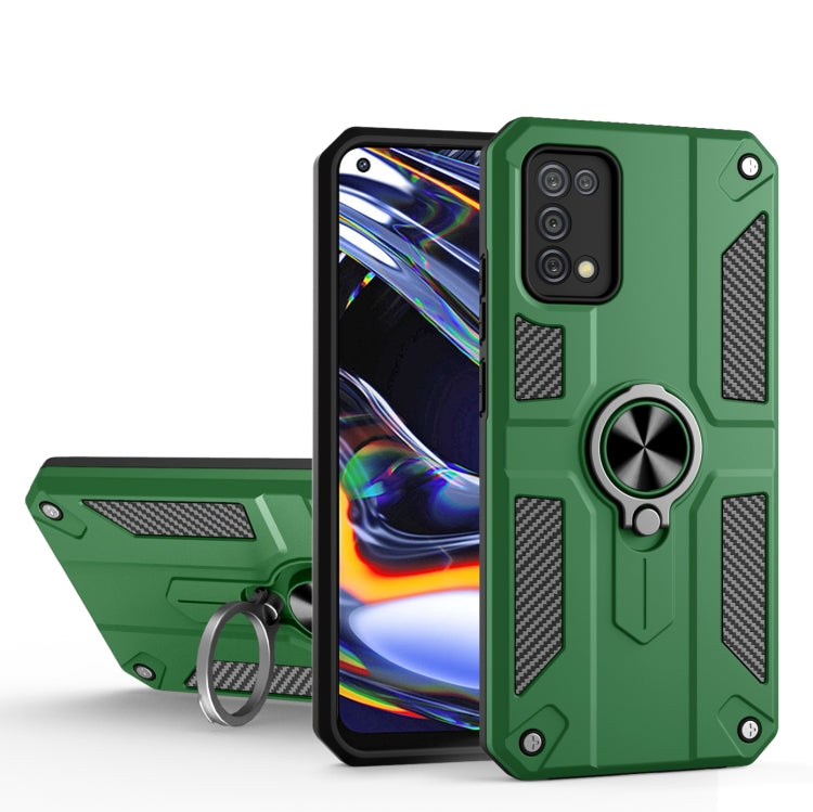 Carbon Fiber Pattern PC + TPU Protective Case with Ring Holder For OPPO Realme 7 Pro