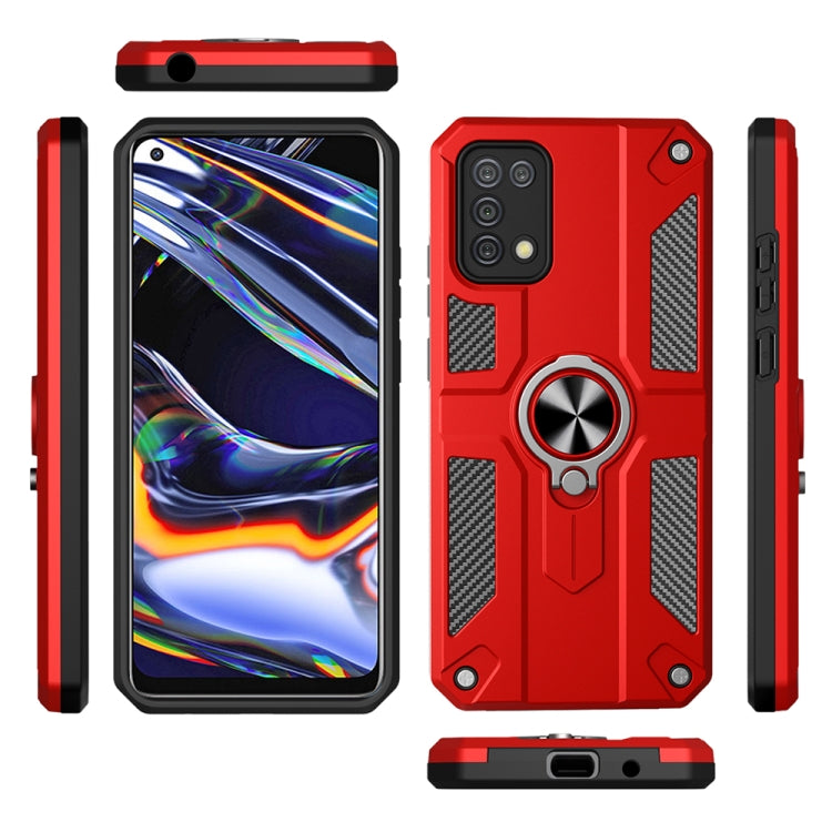 Carbon Fiber Pattern PC + TPU Protective Case with Ring Holder For OPPO Realme 7 Pro