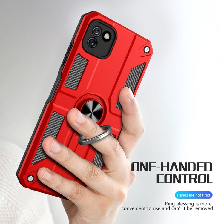 Carbon Fiber Pattern PC + TPU Protective Case with Ring Holder For OPPO Realme C11