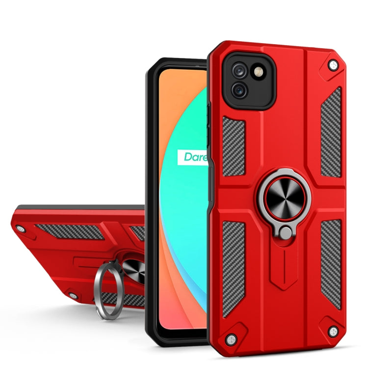 Carbon Fiber Pattern PC + TPU Protective Case with Ring Holder For OPPO Realme C11