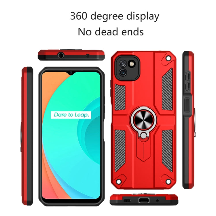 Carbon Fiber Pattern PC + TPU Protective Case with Ring Holder For OPPO Realme C11