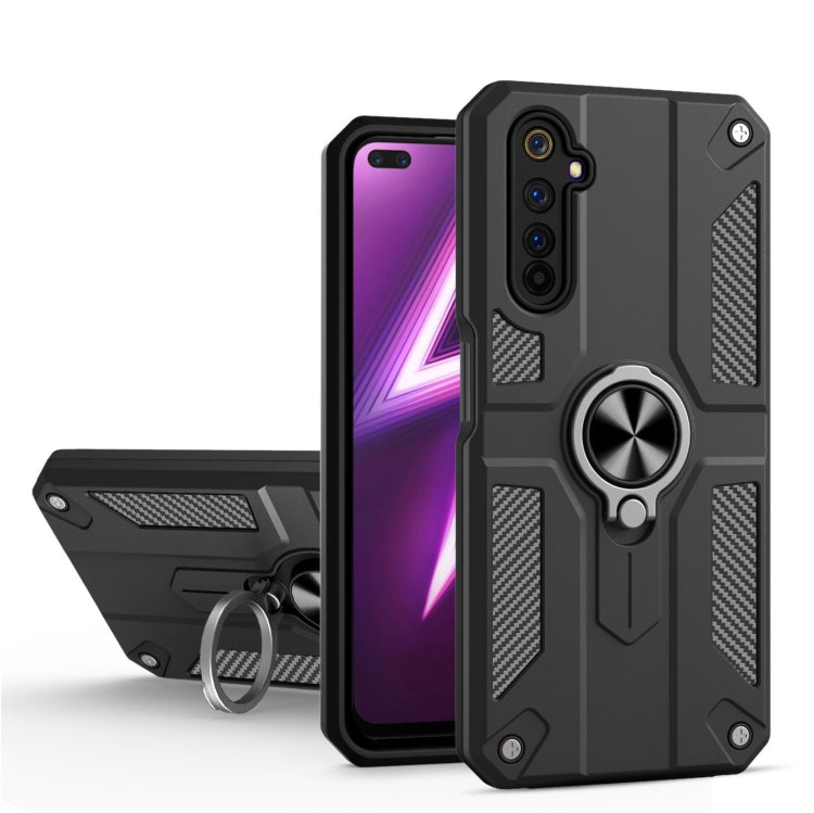 Carbon Fiber Pattern PC + TPU Protective Case with Ring Holder For OPPO Realme 6 Pro