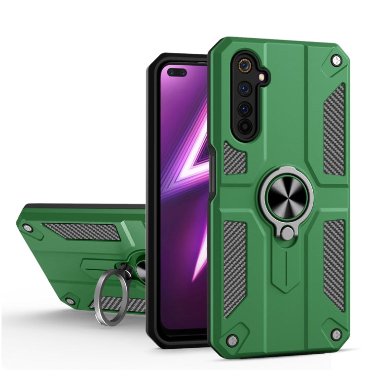 Carbon Fiber Pattern PC + TPU Protective Case with Ring Holder For OPPO Realme 6 Pro