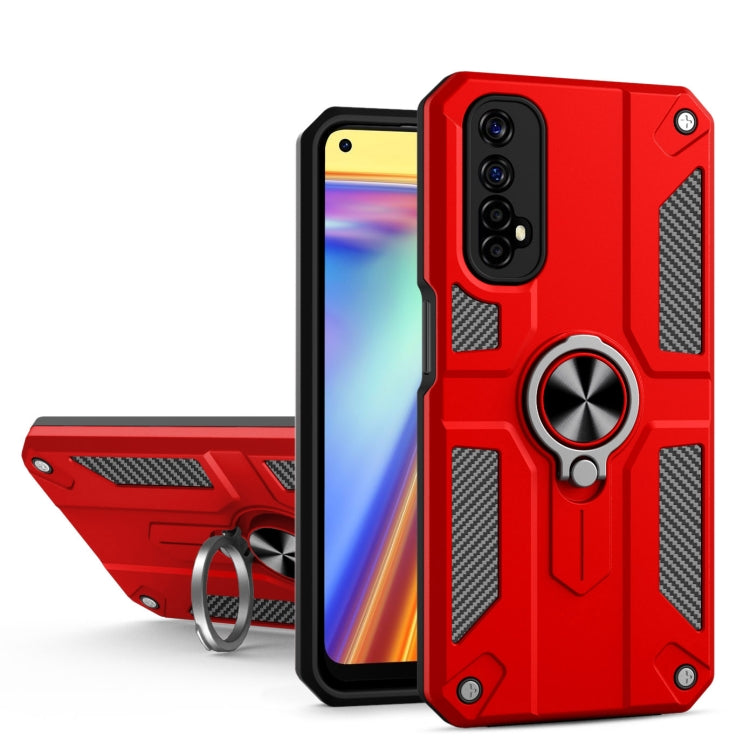 Carbon Fiber Pattern PC + TPU Protective Case with Ring Holder For OPPO Realme 7