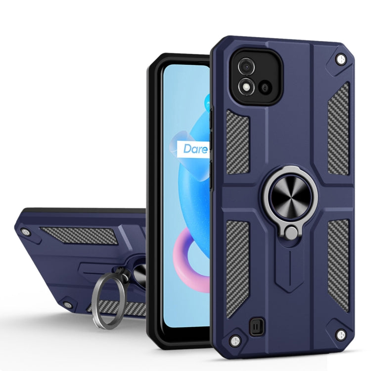 Carbon Fiber Pattern PC + TPU Protective Case with Ring Holder For OPPO Realme C20