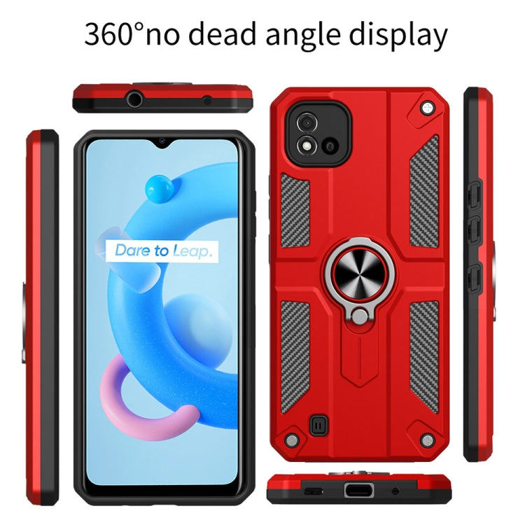 Carbon Fiber Pattern PC + TPU Protective Case with Ring Holder For OPPO Realme C20