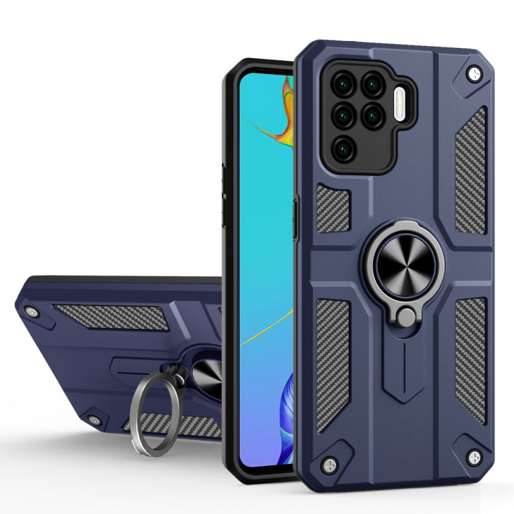 Carbon Fiber Pattern PC + TPU Protective Case with Ring Holder For OPPO A94 / F19 Pro / Reno5 F / Reno5 Lite