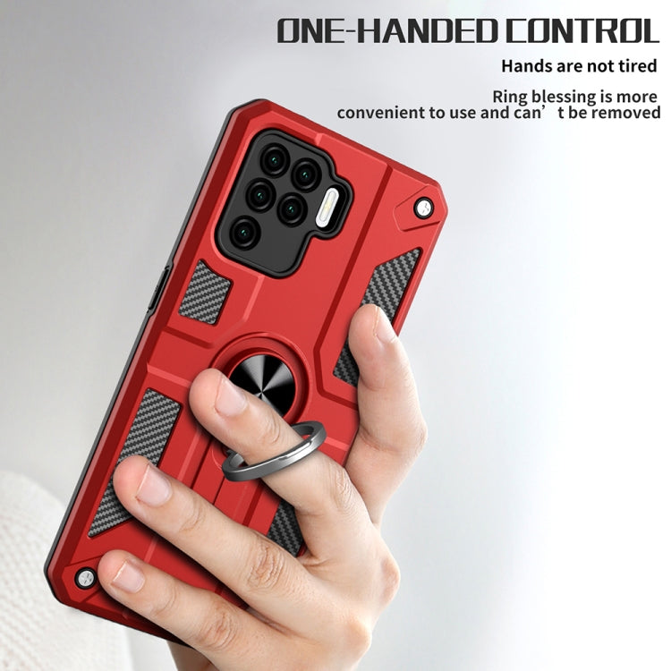 Carbon Fiber Pattern PC + TPU Protective Case with Ring Holder For OPPO A94 / F19 Pro / Reno5 F / Reno5 Lite