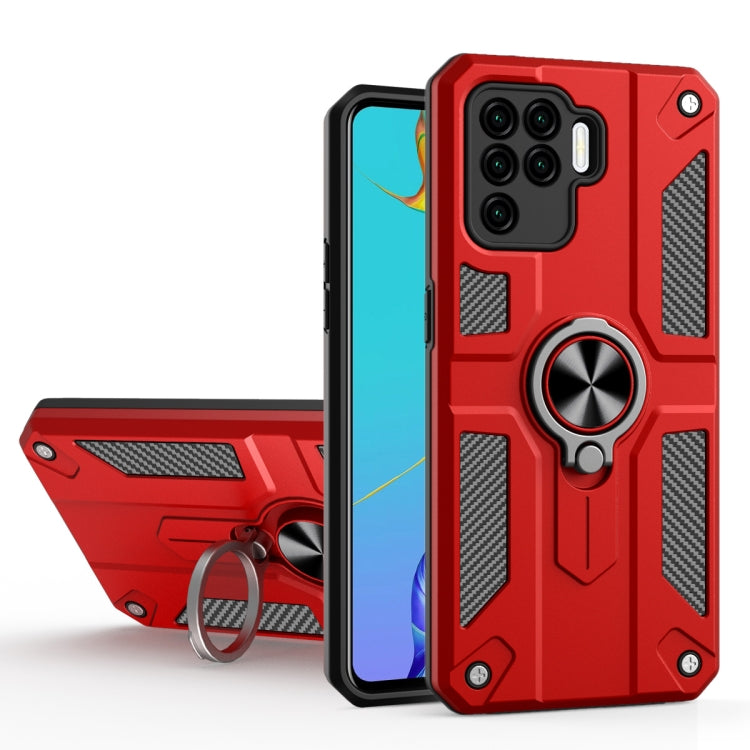 Carbon Fiber Pattern PC + TPU Protective Case with Ring Holder For OPPO A94 / F19 Pro / Reno5 F / Reno5 Lite
