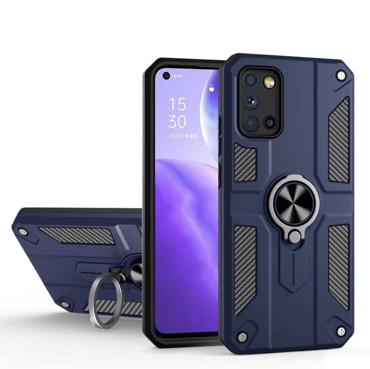 Carbon Fiber Pattern PC + TPU Protective Case with Ring Holder For OPPO Reno5 Pro 5G / 4G