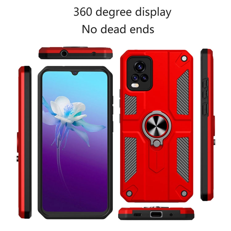 Carbon Fiber Pattern PC + TPU Protective Case with Ring Holder For vivo V20