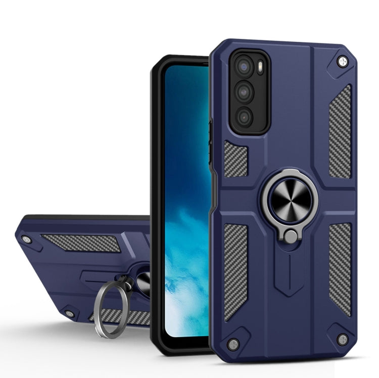 Carbon Fiber Pattern PC + TPU Protective Case with Ring Holder For vivo V20 SE