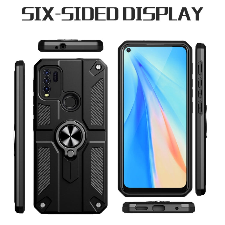 Carbon Fiber Pattern PC + TPU Protective Case with Ring Holder For vivo Y50 / Y30