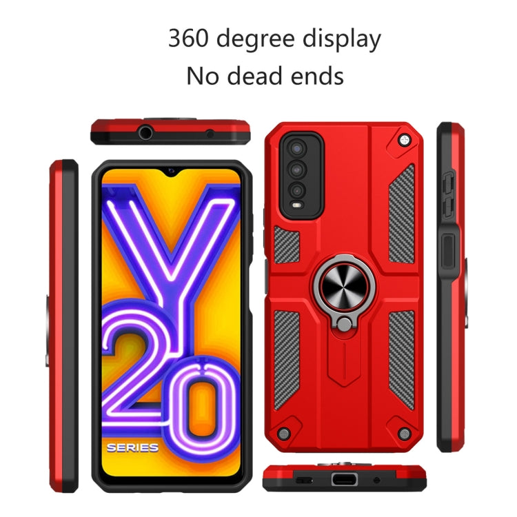 Carbon Fiber Pattern PC + TPU Protective Case with Ring Holder For vivo Y20