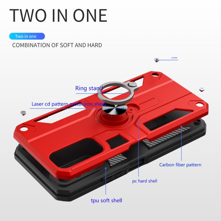 Carbon Fiber Pattern PC + TPU Protective Case with Ring Holder For vivo Y20