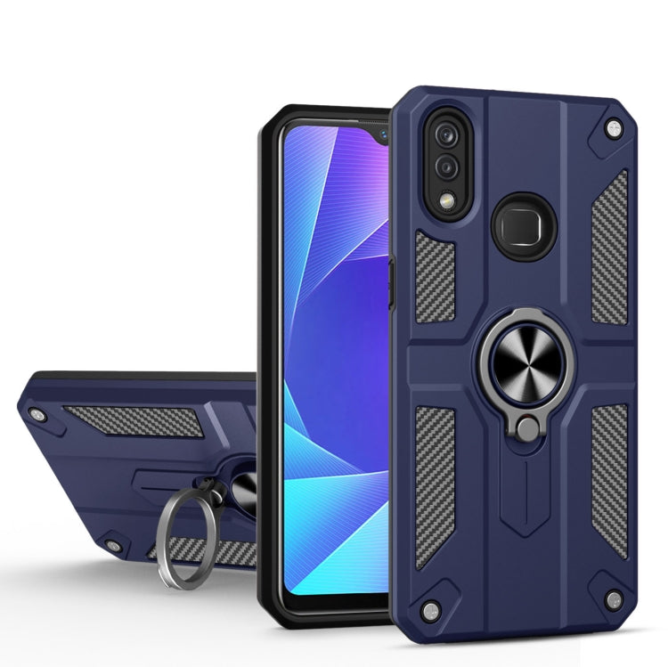 Carbon Fiber Pattern PC + TPU Protective Case with Ring Holder For vivo Y95