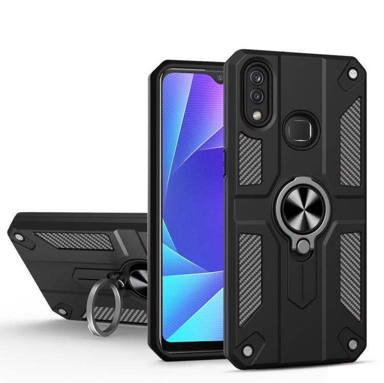 Carbon Fiber Pattern PC + TPU Protective Case with Ring Holder For vivo Y95