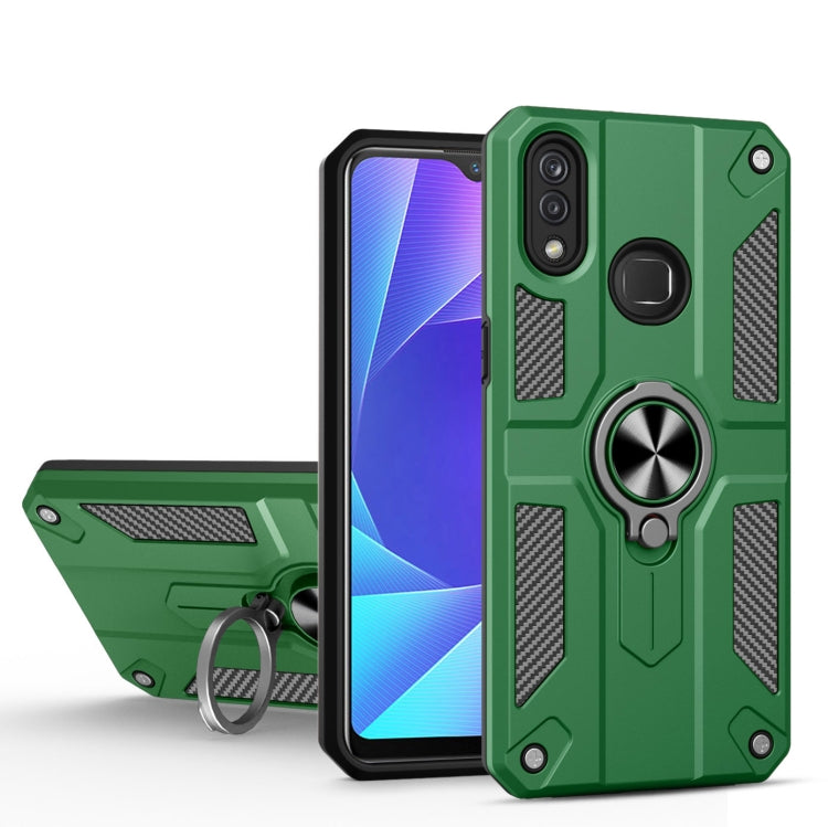 Carbon Fiber Pattern PC + TPU Protective Case with Ring Holder For vivo Y95