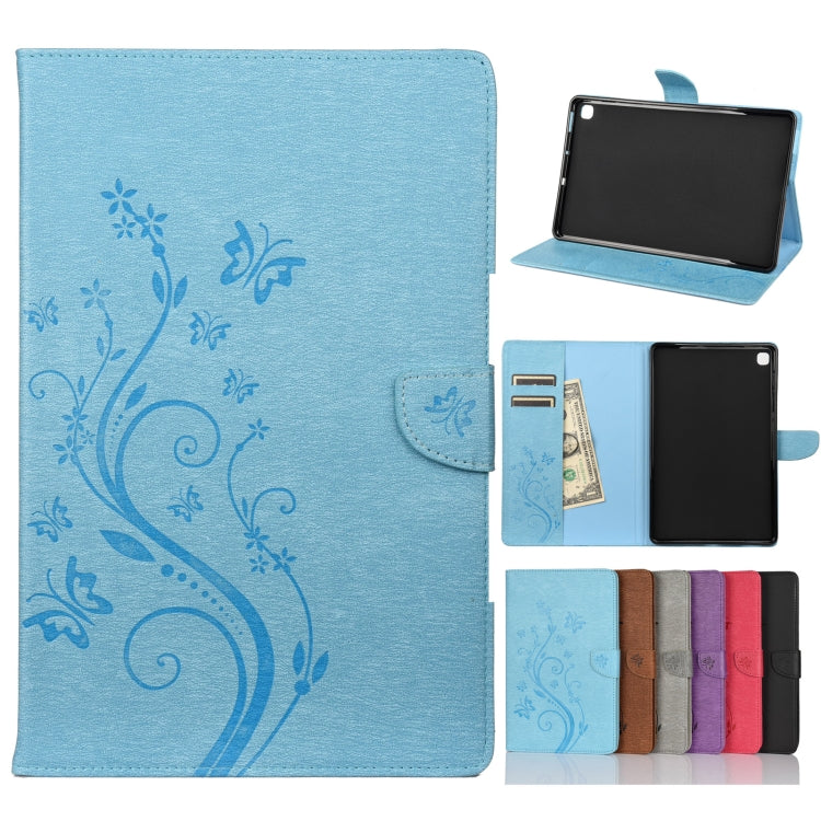 For Samsung Galaxy Tab S6 Lite / P610 Butterfly Flower Embossing Pattern Horizontal Flip Leather Case with Holder & Card Slots & Wallet