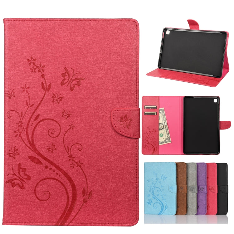 For Samsung Galaxy Tab S6 Lite / P610 Butterfly Flower Embossing Pattern Horizontal Flip Leather Case with Holder & Card Slots & Wallet