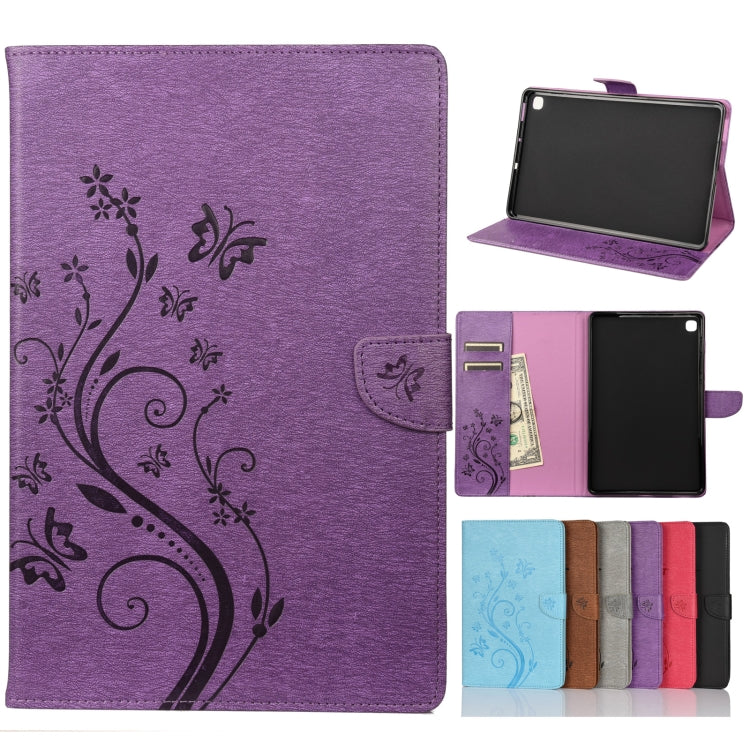 For Samsung Galaxy Tab S6 Lite / P610 Butterfly Flower Embossing Pattern Horizontal Flip Leather Case with Holder & Card Slots & Wallet