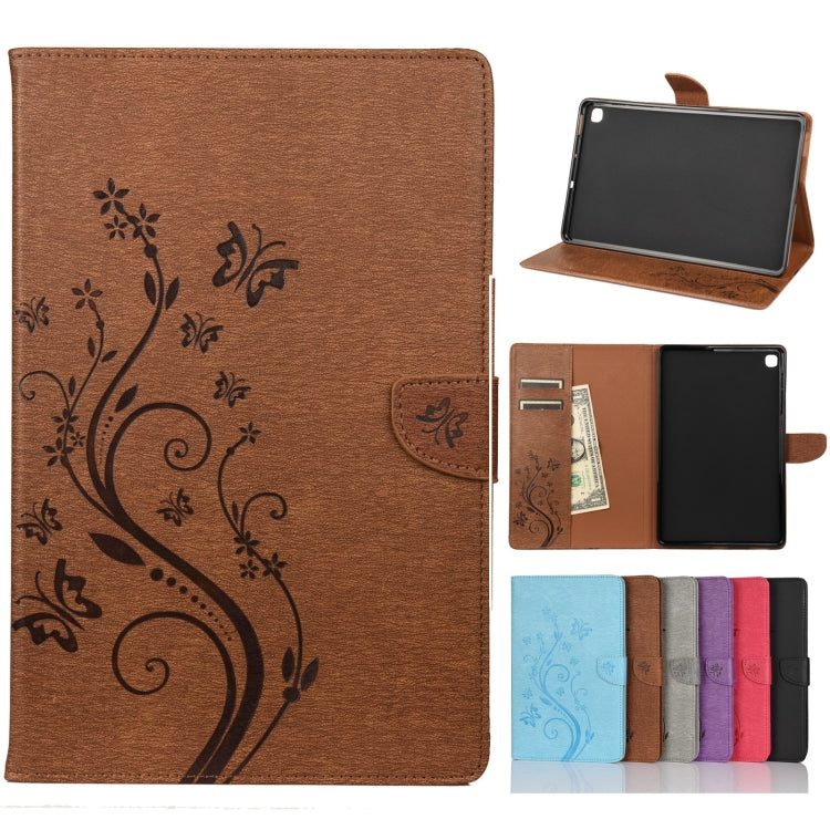 For Samsung Galaxy Tab S6 Lite / P610 Butterfly Flower Embossing Pattern Horizontal Flip Leather Case with Holder & Card Slots & Wallet