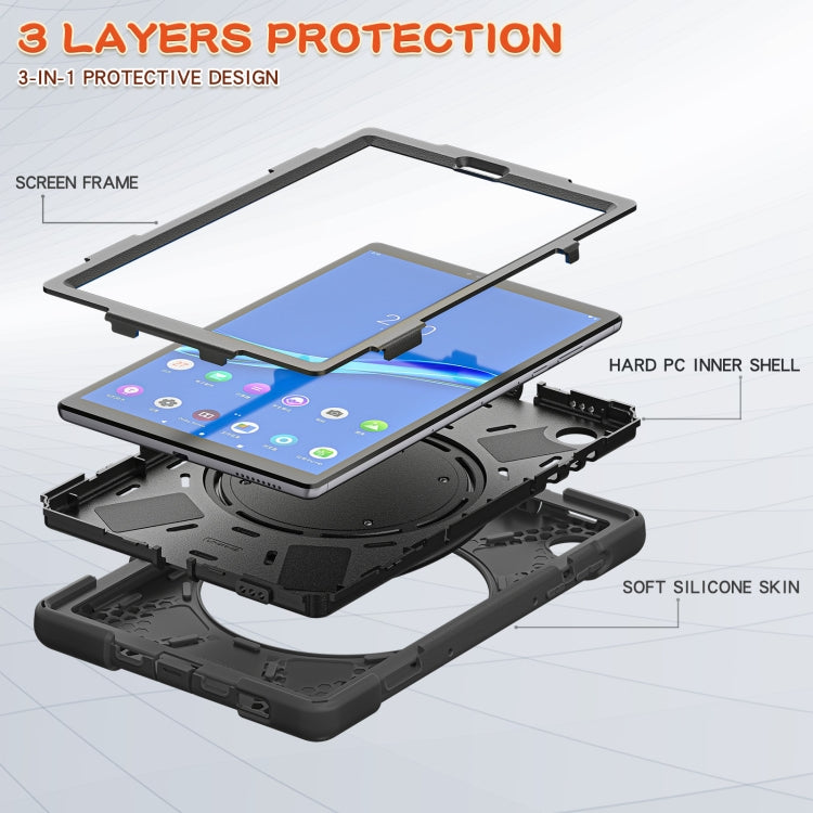 For Lenovo Tab M10 Plus Silicone + PC Protective Case with Holder & Shoulder Strap(Black)